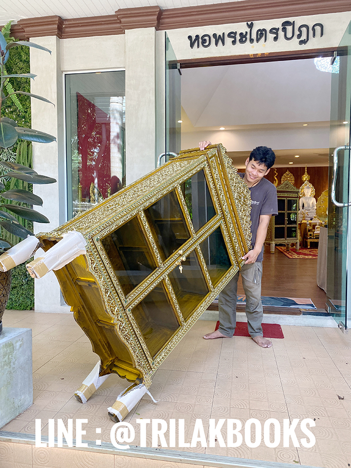 ตู้พระไตรปิฎก สีเหลือง สำหรับใส่หนังสือพระไตรปิฎกภาษาไทย