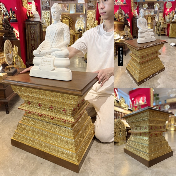 ฐานพระไม้สักทั้งหลัง ปิดทองเดินลายเส้น 
ราคา 10,500 บาท สำหรับตกแต่งห้องพระ และห้องรับแขก
ตกแต่งบ้าน โรงแรม และรีสอร์ท